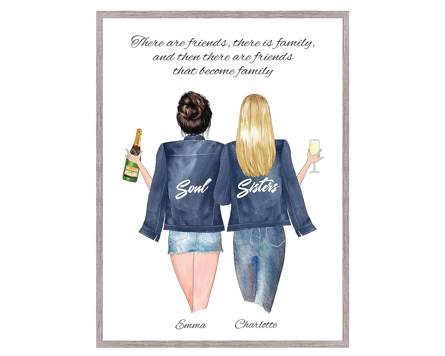 Personalised Gifts for Women | Best Friend Gifts | Cousin Gifts | Friendship Print | Friend/Sisters Keepsake | Customisable Hair, Drinks, Clothes | UNFRAMED | Available in 5"x7", A5, 8"x10", A4, A3