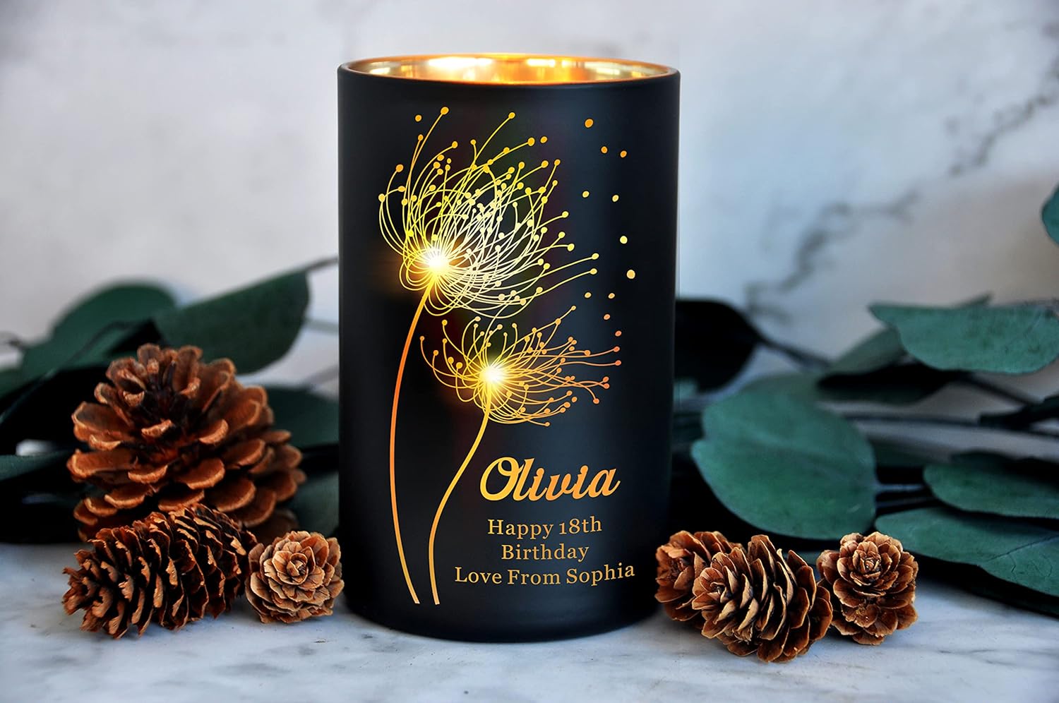 Personalised Cedarwood Cinnamon Sandalwood Scented Candles for Home Scented Gifts for Women Girlfriend with Any Text on Birthday Christmas Anniversary Valentines Day Up to 40 H (Design1)