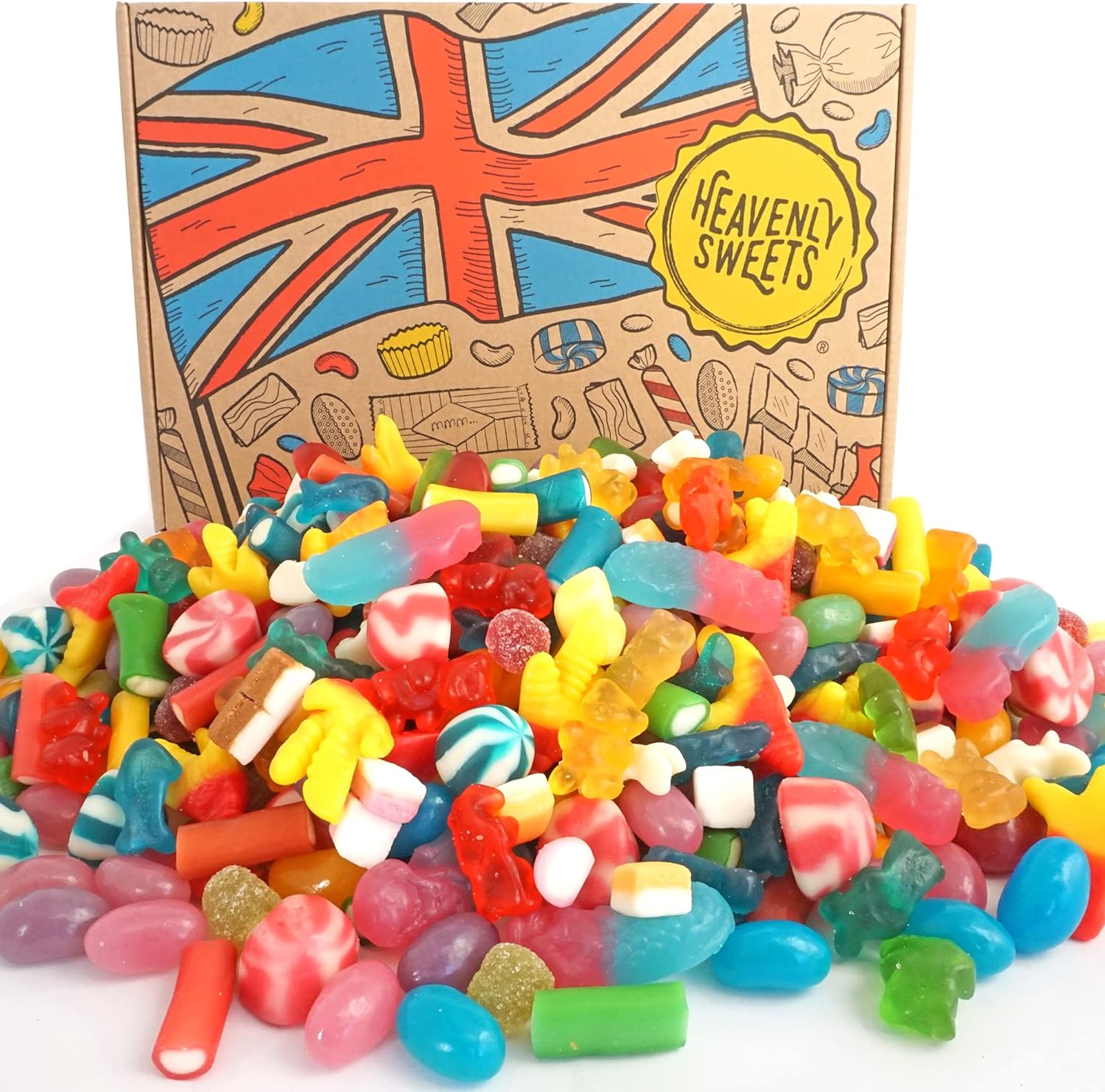 Pick 'n Mix Sweets Gift Box - Jelly Sweets - 850g Retro Sweets Mixed Pick & Mix Selection Retro Candy Hamper Gift Box, Birthday, Valentines - Heavenly Sweets