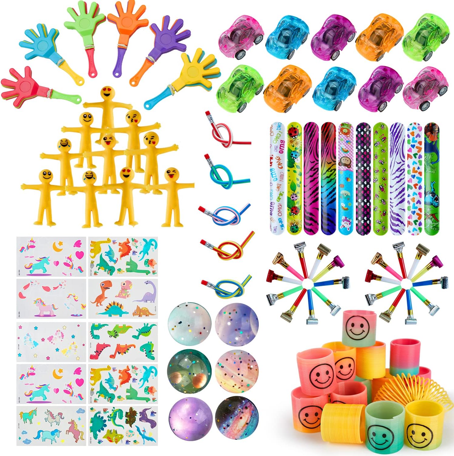 INTMALTE Party Bag Fillers for Kids Unisex Assortment Pack Children Party Favors Birthday Party Gift Classroom Rewards, Stocking Pinata Filler, Lucky Dip Prize for Boy & Girl Tattoos Bouncy Balls Slap