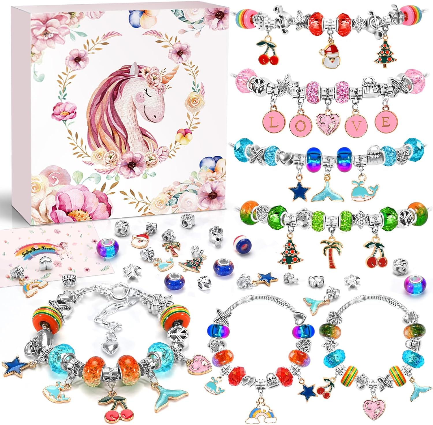 ZOOI Unicorn Gifts for Girls Gifts for 5-12 Year Old Girls, Gifts for Teenage Girls Gifts, Charm Bracelet Making Kits for Girls, Jewellery Making Kit Arts and Crafts for Kids Easter Gifts for Kids