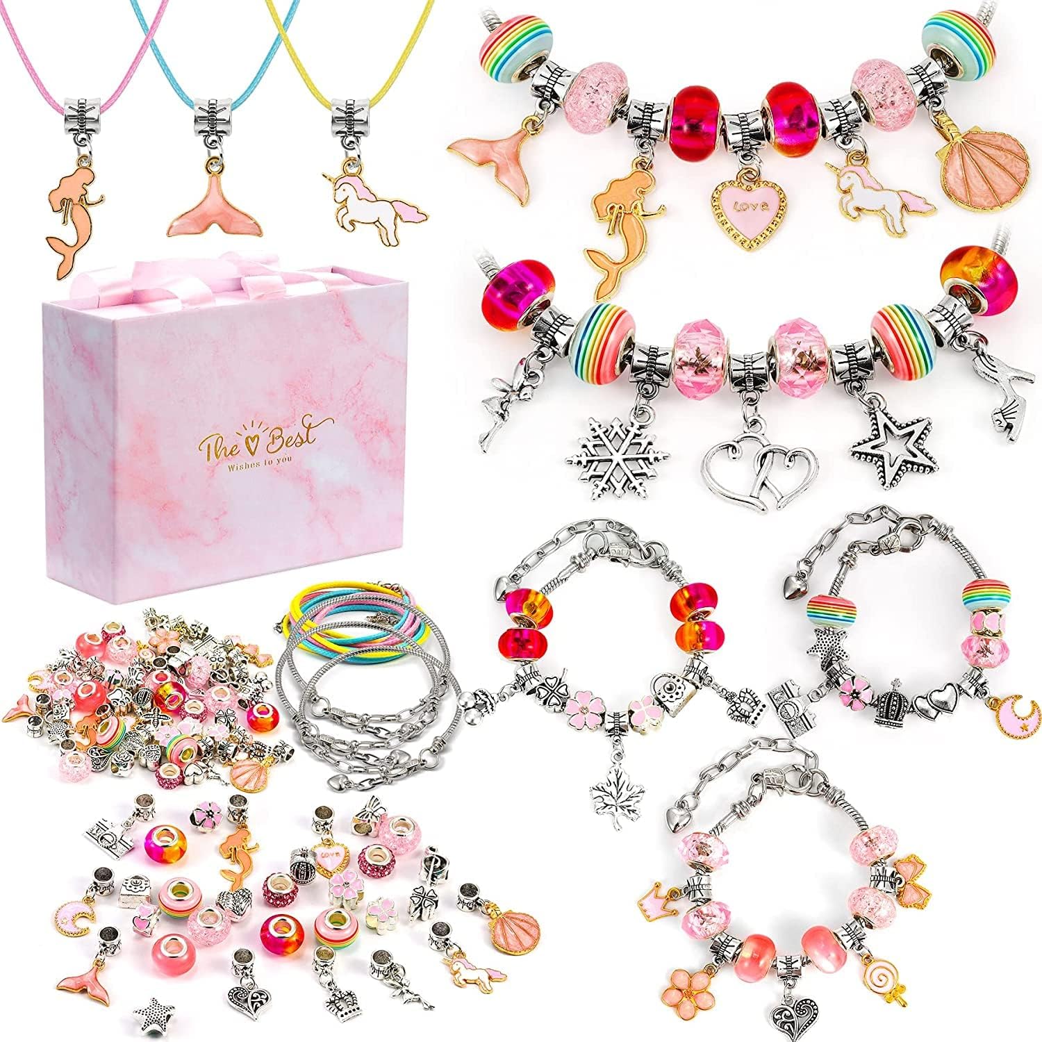 Tomylv Girls Charm Bracelet Making Kit | Arts & Crafts Gifts for Teenage 6 7 8 9 10 11 12 Christmas Birthday Easter Girls Teen Kids | Jewellery Mermaid Gift