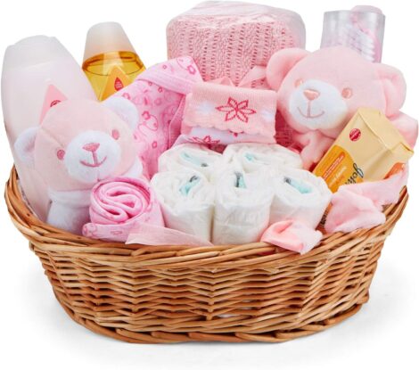 Baby Box Shop Baby Girl Gift Basket – Essential Baby Gift Set for Newborn Girls (Pink)