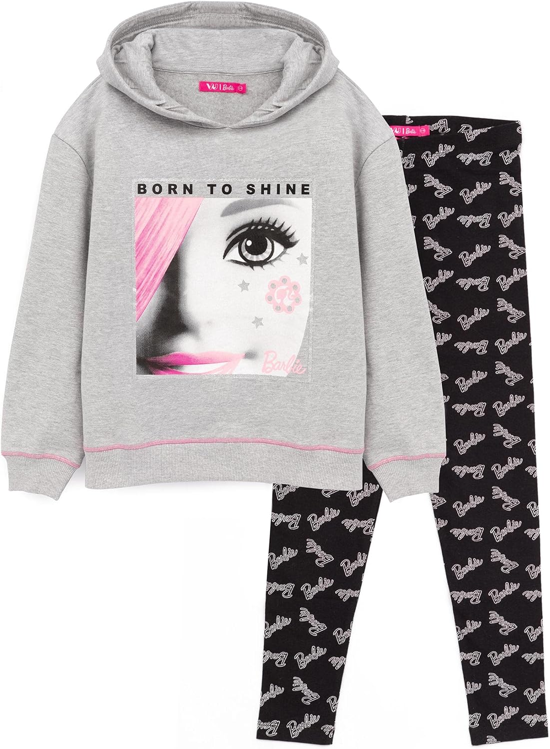 Barbie Hoodie & Leggings For Girls | Kids Doll Grey Jumper with Logo Black Leggings Loungewear Children Clothes