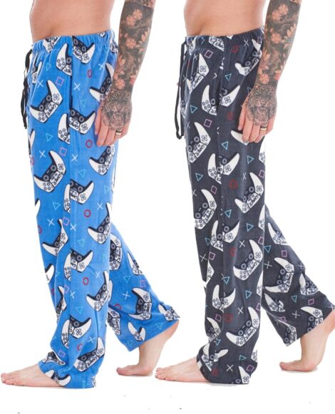 Men’s 2-Pack Gamer Lounge Pants: Game Over/Controller Design | Cozy Sleep/Lounge Wear | Gamer Gift – S to 2XL.