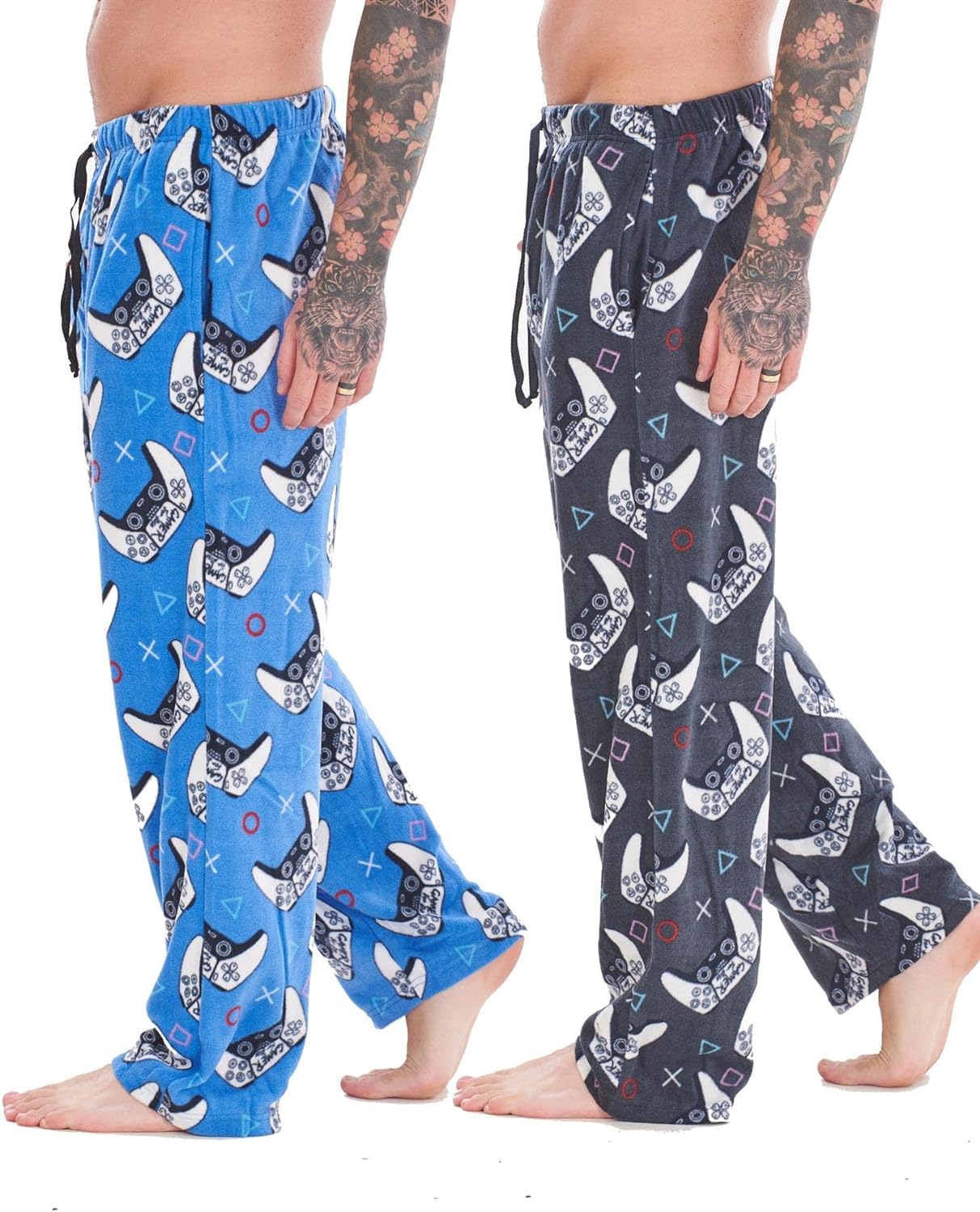 Mens Pack of 2 Gamer Lounge Pants | Game Over/Controller/Eat Sleep Game Repeat Designs | Soft Fleece Sleep/Lounge Wear | Gamer Gift Idea - Mens Sizes S - 2XL