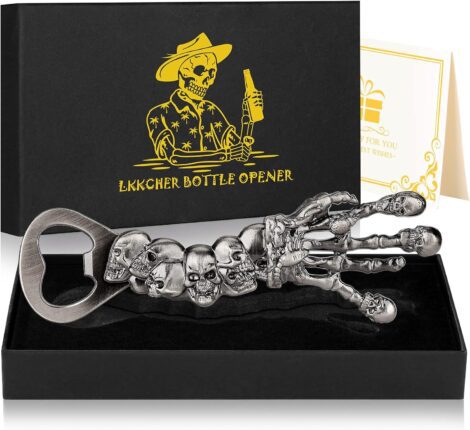 LKKCHER Skull Gifts: Skeleton Hand Beer Bottle Opener – Ideal for Men, Dad, Halloween, Christmas