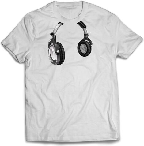 Retro DJ-themed T-Shirt for Music Lovers with Headphone Print.