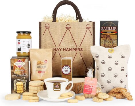 Afternoon Tea Delights Hamper – Shortbread, Biscotti, Fudge, Fragrant Tea, and More – Gourmet Gift Hampers for Men and Women