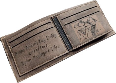 Men’s Brown Engraved Wallet – Personalised with Custom Photo – Unique Gift for Him.