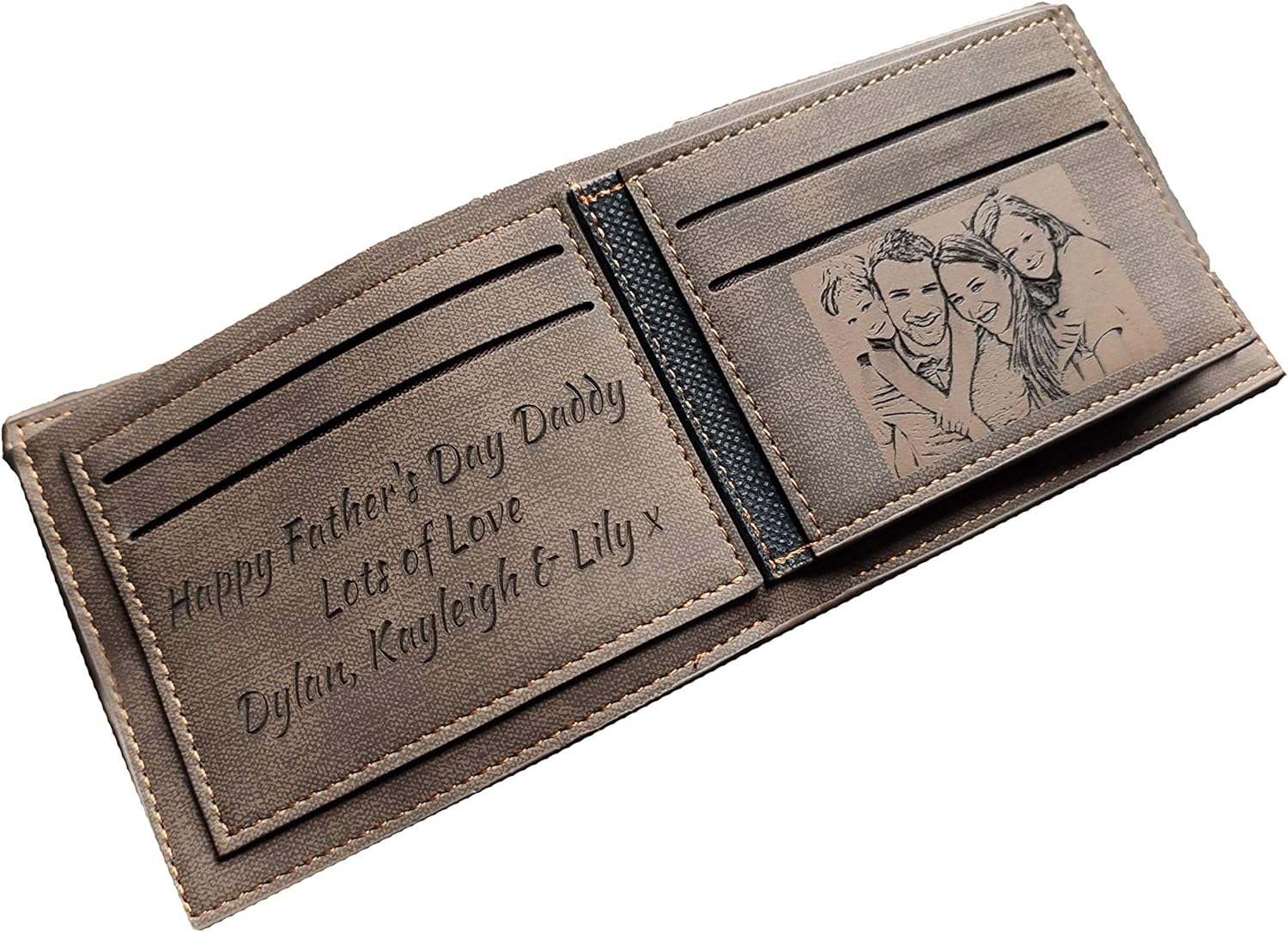 Men's Custom Photo Engraved Brown Wallet - Unique Gift for Men - Personalised Text and Photo