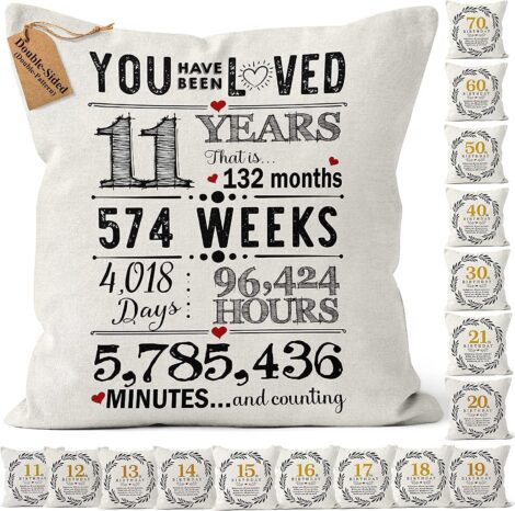 Kies HOME®(Double-Sided) 11 Year Old Kids Cushion Covers 18×18 Inches – 11th Birthday Decorations and Gifts, 45×45 cm
