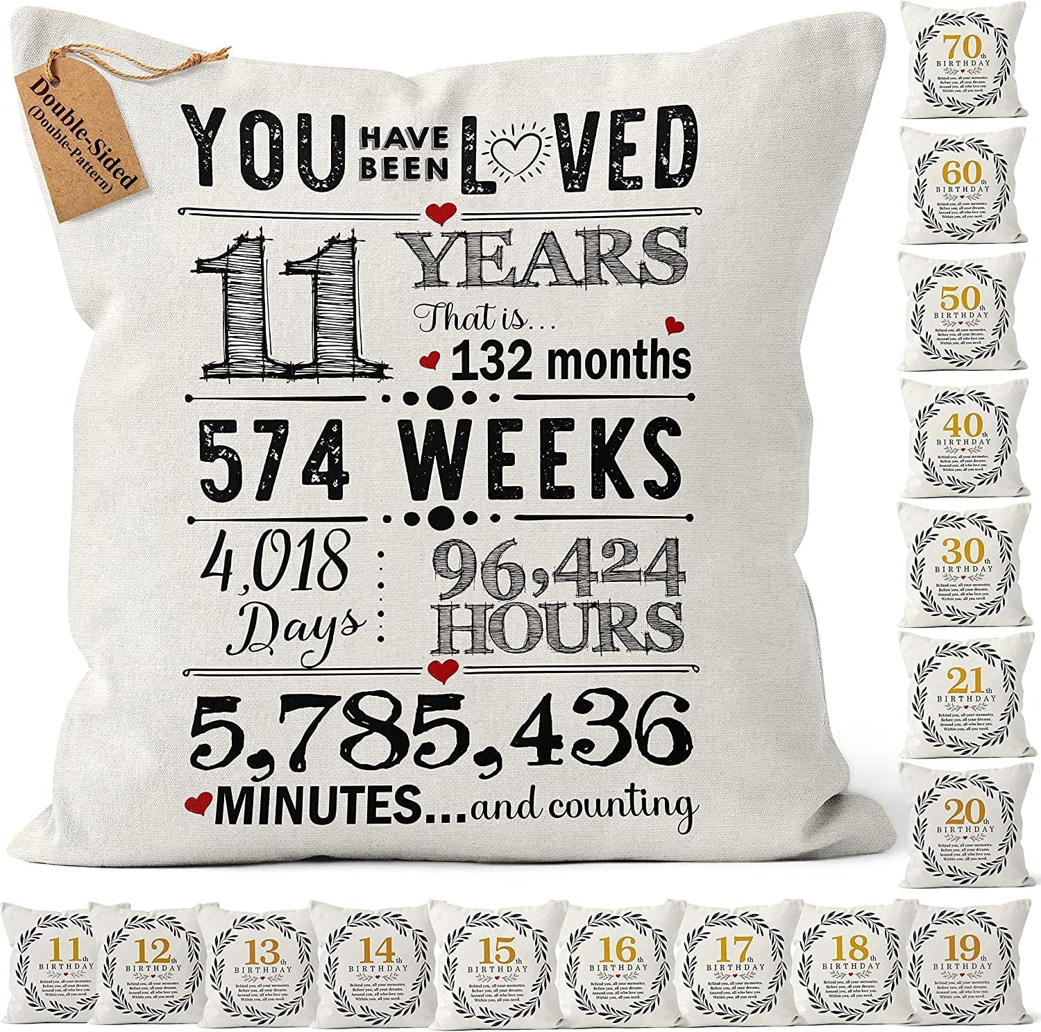 Kies HOME®(Double-Sided) 11 Year Old Girl Gifts and Boy Gifts Cushion Covers 18x18 Inches 11th Birthday Decorations for Girls and Boy 11th Birthday Gifts for Girls Pillowcover 45x45 cm Populer Gifts