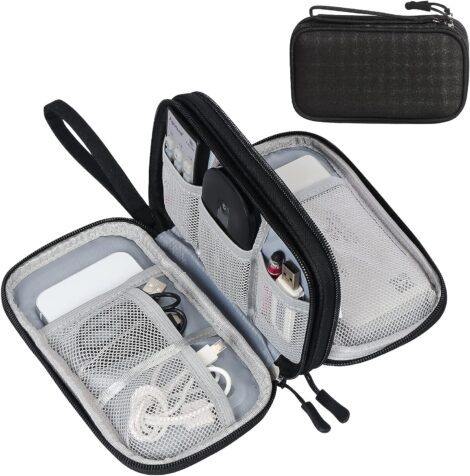 Simpolor Cable Bag: Double-layer electronics accessories organizer for cables and gadgets – Black.