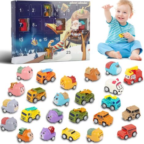 2023 Kids Advent Calendar: 24 Pull Back Car Toys. 24 Day Toy Calendar with Animals, for 1-5 Year Olds. Xmas Gifts for Boys and Girls.