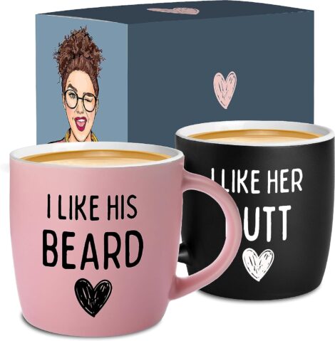 Funny His and Hers Matching Mugs: Unique Valentine’s Day & Christmas Gifts for Couples, Ceramic, 380ML.