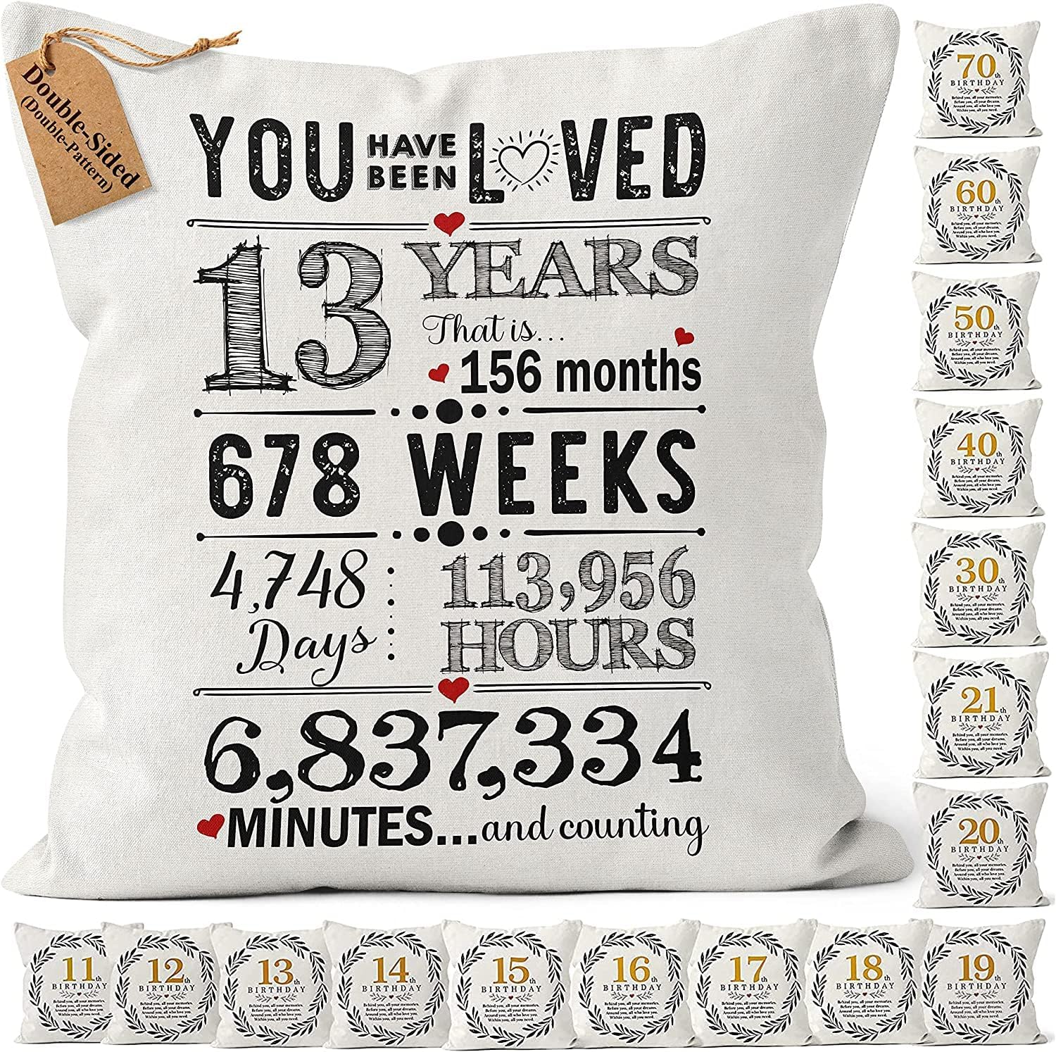 Kies HOME®(Double-Sided) Gifts for 13 Year Olds Girl and Boy Cushion Covers 18x18 Inch 13th Birthday Decorations Girls 13th Birthday Granddaughter Gifts for Boys and Girls Cushion Cover 45x45 cm