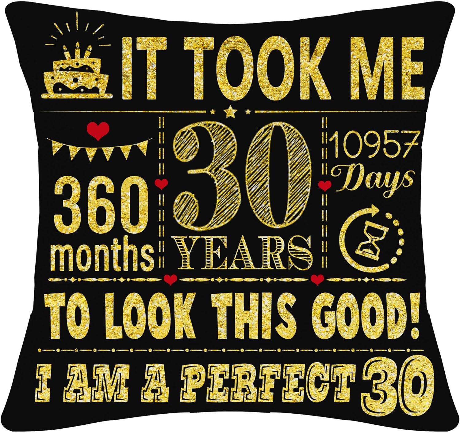 30th Birthday Present Gifts for 30 Years Old Women Men Black Cushion Cover 18x18 Inch 30th Birthday Decorations Husband Wife Girlfriend Boyfriend Friend 30th Birthday Gifts(30th birthday)