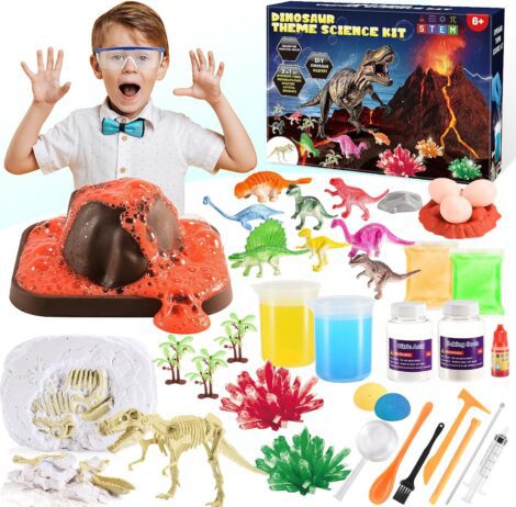 Kids’ Dinosaur Science Kit – STEM Toy Set for Age 6-9, including Excavation, Crystal Growing, and Potion Making.