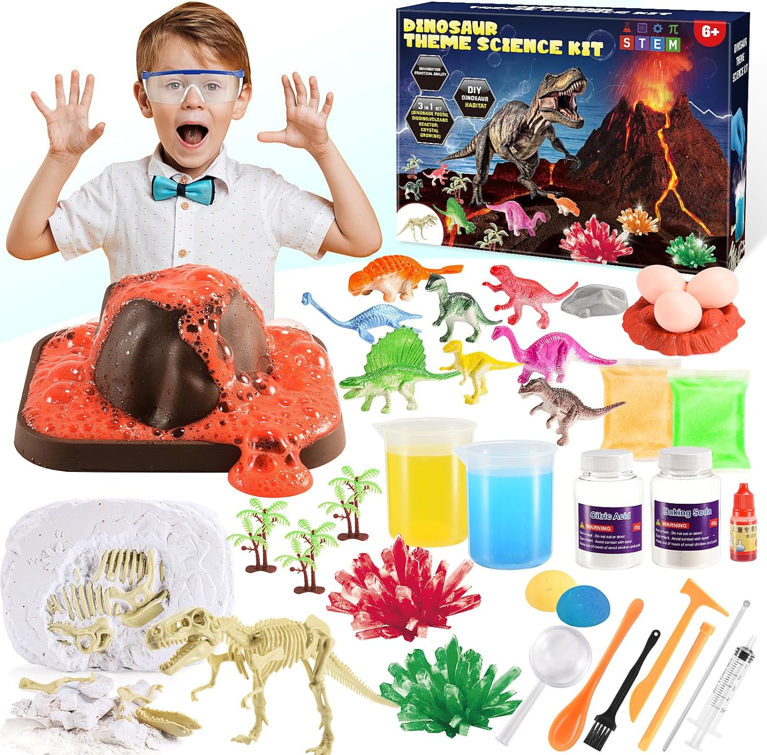 Veopoko Science Kit for Kids, Dinosaurs Toys for 6 7 8 Year Old Boy Girl Gift for 6-12 Year Olds Boy Kid Toys Age 7 8 9 Stem Toys Age 6-9 Excavation Set Crystal Growing Kit Potion Making Kit Children