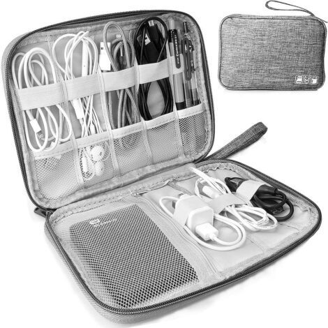 Gray Electronics Accessories Organizer Bag for Travel, USB Cable Drive, SD Card, Charger, Hard Disk.