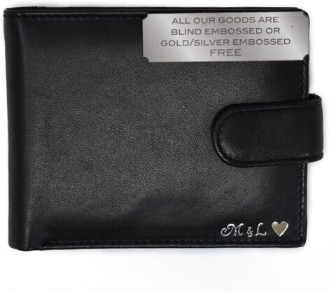 Customized Engraved Black Leather Wallet with Coin Slot