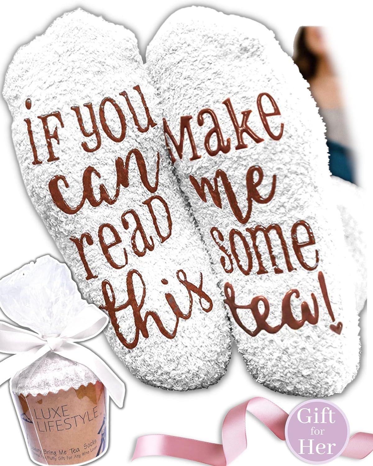 Birthday Gifts for Women “If You Can Read This Bring Me Tea! ” Gifts for Her Funny Cupcake Socks - Warm Fluffy Socks Women Christmas Presents for Mum Friendship Valentines Mothers Day gifts ideas