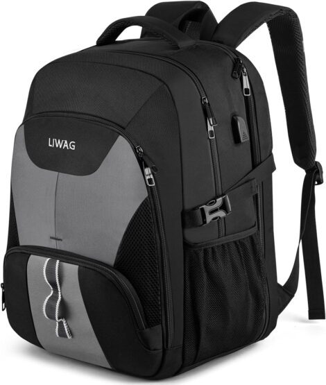 Grey 50L Laptop Backpack, USB Charging, Anti Theft Rucksack, Water Resistant College Bag