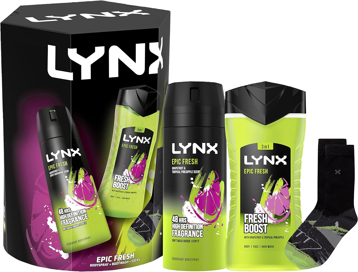 Unbranded LYNX Epic Fresh Duo & Socks Gift Set bodywash & bodyspray perfect for his daily routine 2 piece