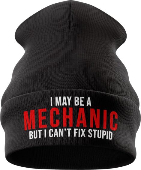 Purple Print House Mechanic Cant Fix Stupid Beanie Hat: Funny Gift for Him!