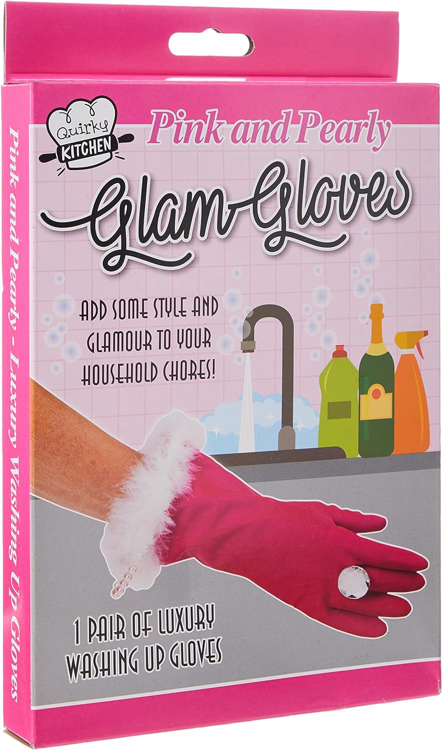 Diabolical Gifts DP0985 Pink & Pearly Glamorous Pink and Pearly Washing-Up Gloves Secret Santa Gift People, One Size (Pack of 1)