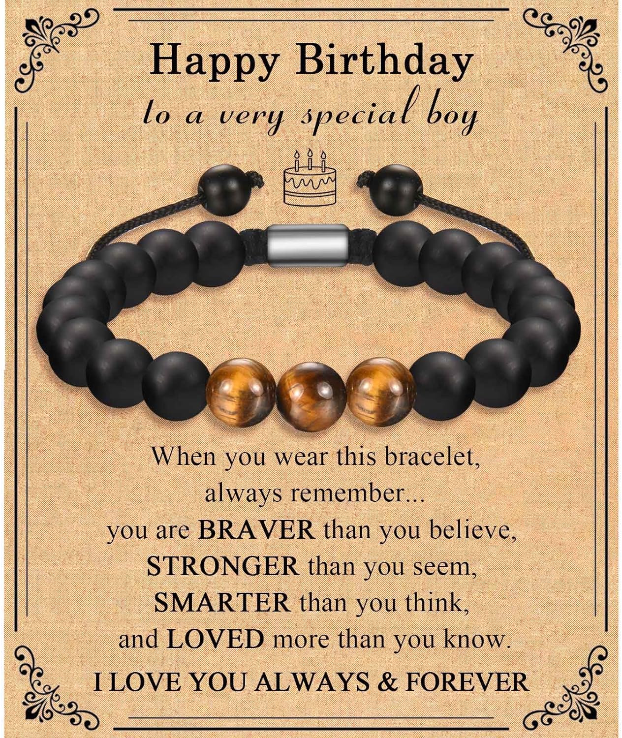 TEVOP 21st 30th 40th 50th 60th 70th Birthday Gifts for Men, Tiger Eye Stone Bracelet Birthday Presents for Him Grandad Dad Son Brother Grandson Friend, Prefect Mens Birthday Gift Ideas