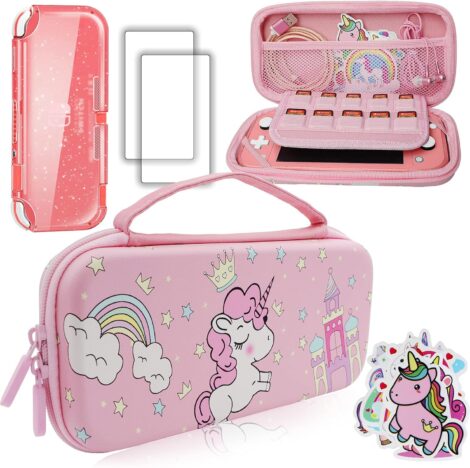 Trunple Pink Unicorn Nintendo Switch Lite Carrying Case with Accessories Kit, Ideal Gift for Girls.