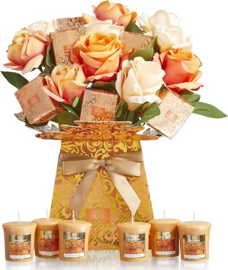 Luxury SunsetRose Candle Bouquet – Perfect Gift for Women, Mum, and Birthdays