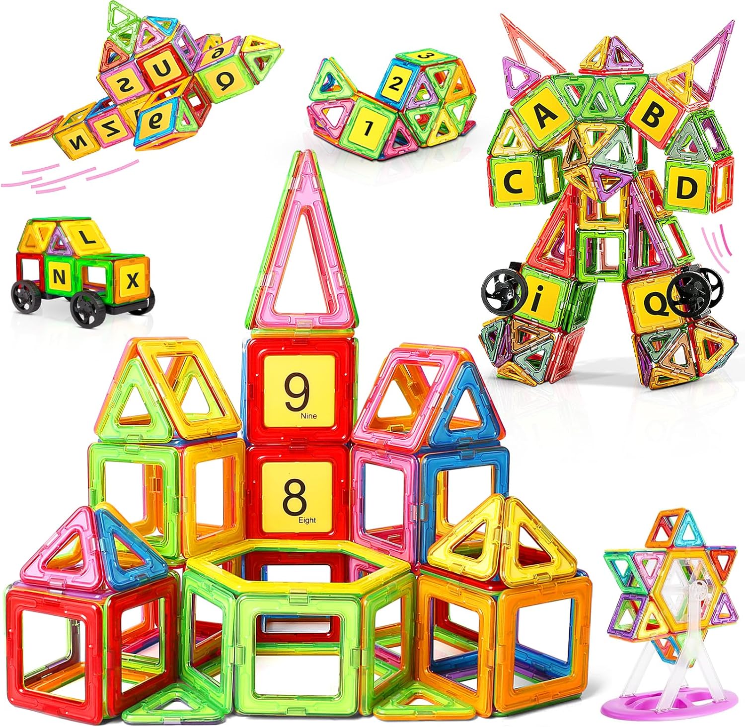 GLADTOP 98PCS Magnetic Building Blocks 3D Magnetic Blocks Tiles Set, Creative Educational Construction Toys Set Birthday or Festival Gifts for Boys Girls Age 3 4 5 6 7 8 Year Old