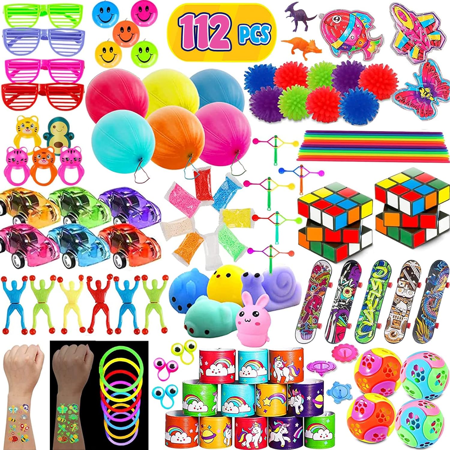 112 Pcs Party Favors for Kids 6-8 8-12, Birthday Gifts Toys, Treasure Chest Toys, Carnival Prizes, Kids Classroom Rewards, Stocking Stuffers, Goodie Bag Items for Kids, Prize Box, Pinata Fillers