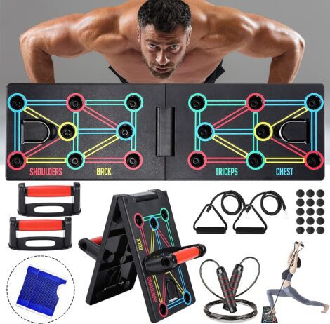 AOUZEA 12-in-1 Push-Up Board: Foldable, Multifunctional, Portable Fitness Equipment with Gloves and Mat.