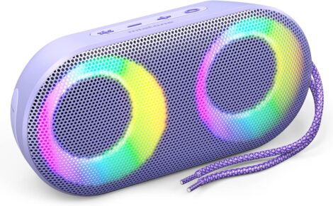 Teenage Girls Portable Bluetooth Speaker with Rainbow Light, 9 Light Modes, Stocking Fillers, Purple.