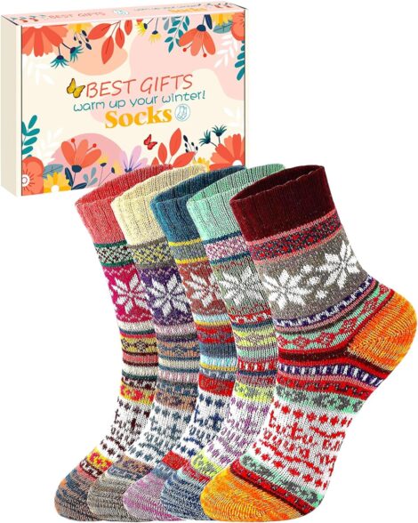 SogYupk Thermal Women’s Socks – 5 Pairs, Winter Wool Knitting, Warm & Cozy, Vintage Nordic Design.