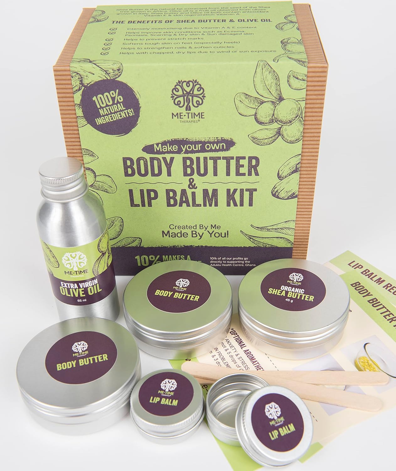 Make your Own, Body Butter and Lip Balm Kit/Gift Set/Craft kit (vegan, ethical, sustainable, 100% natural ingredients). Gift for girl/teenage girl. Vegan, Birthday gift