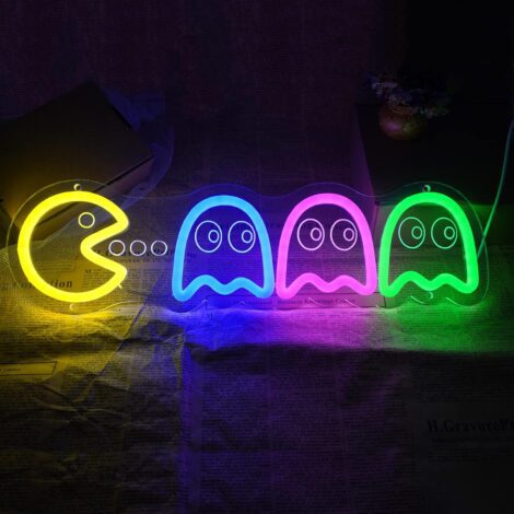 Handcrafted Neon Ghost Arcade Sign, Fun Retro 3D LED Night Lamp for Game Room, Bar Pub.