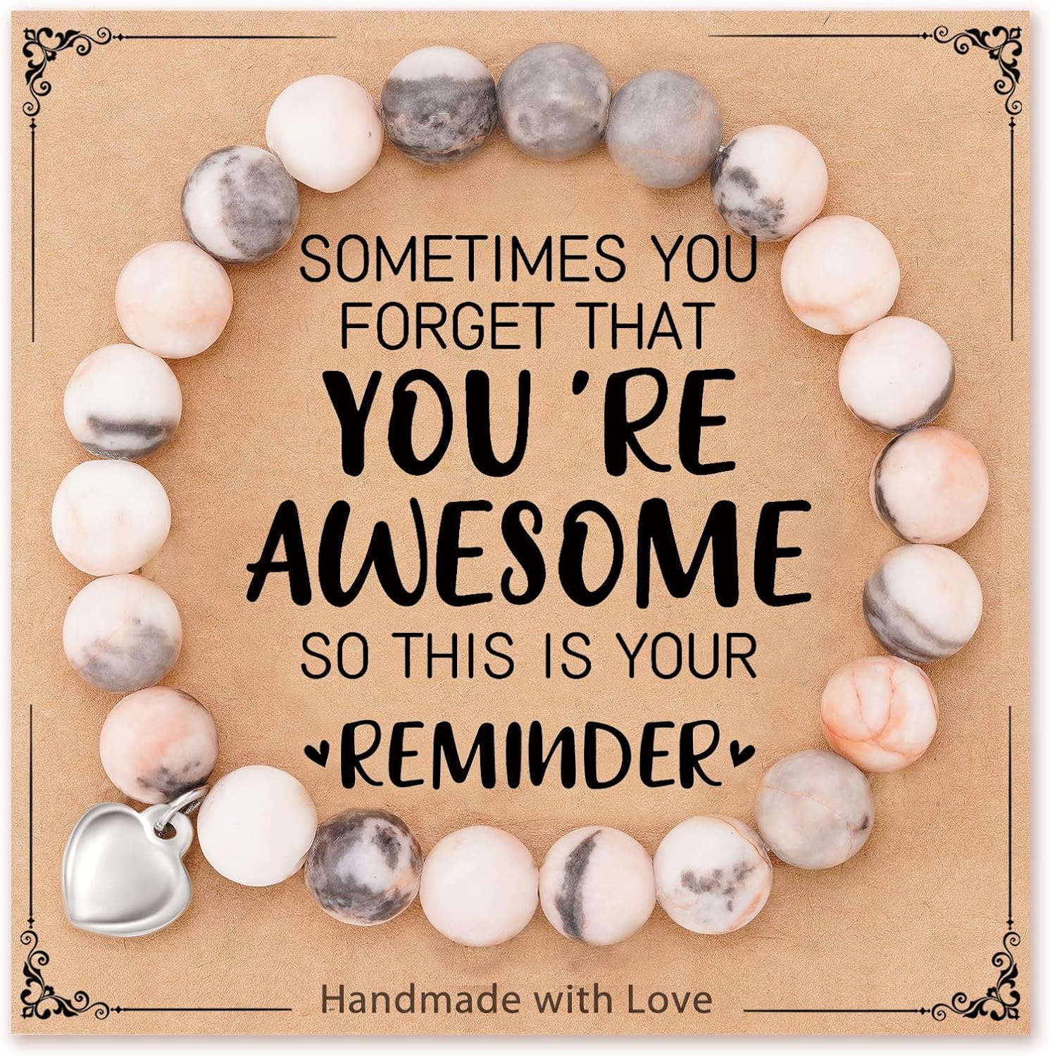 POWWA "Sometimes You Forget You're Awesome Unique Gifts Natural Stone Bracelets for Women Teen Girls