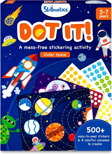 Skillmatics Dot It Space: Sticker Art for Kids – No Mess Craft Kits, Travel Toys for Toddlers.