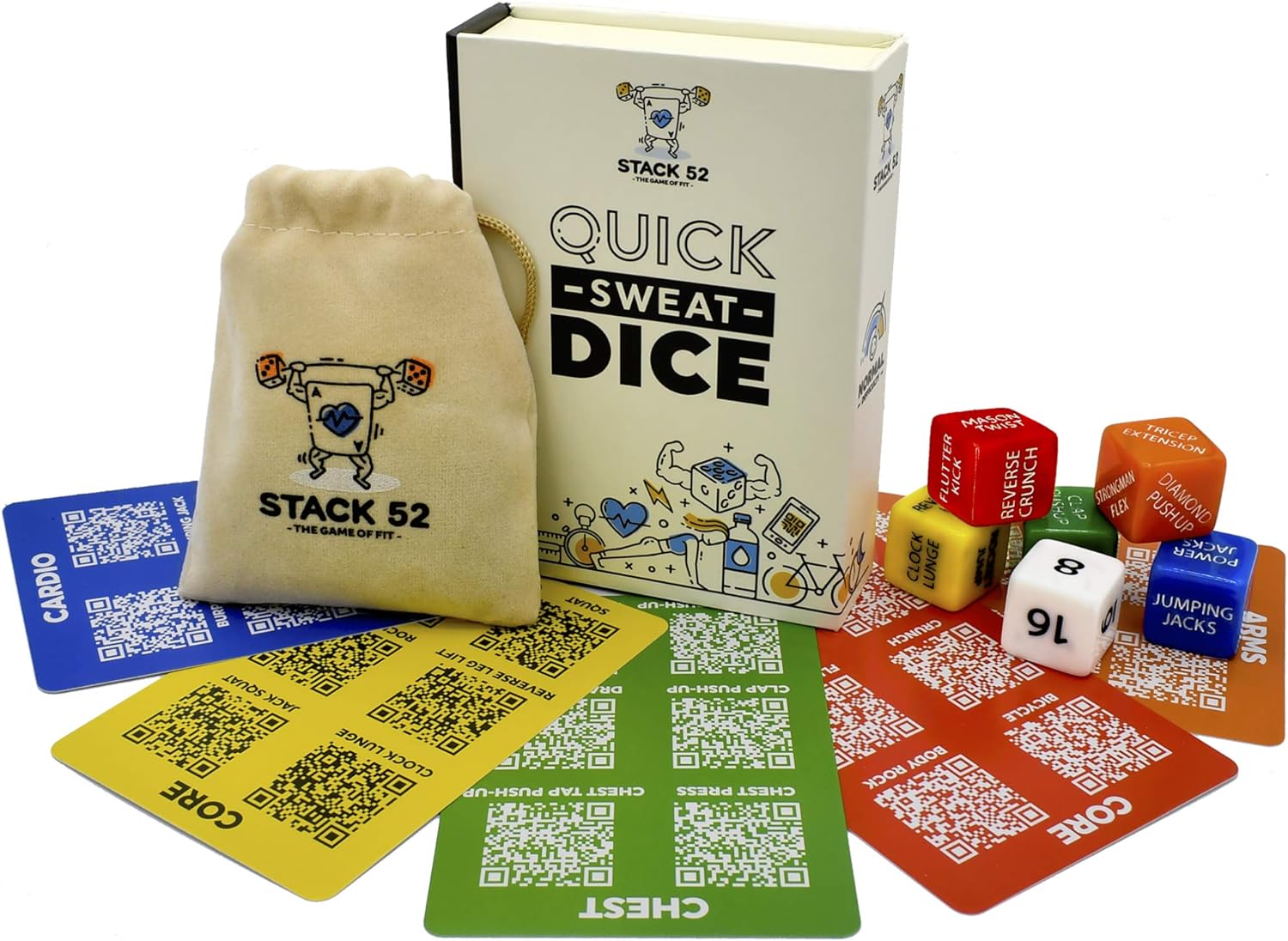 Stack 52 Quick Sweat Fitness Dice. Bodyweight Exercise Workout Game. Designed by a Military Fitness Expert. Video Instructions Included. No Equipment Needed. Burn Fat Build Muscle. (2019 Base Set)