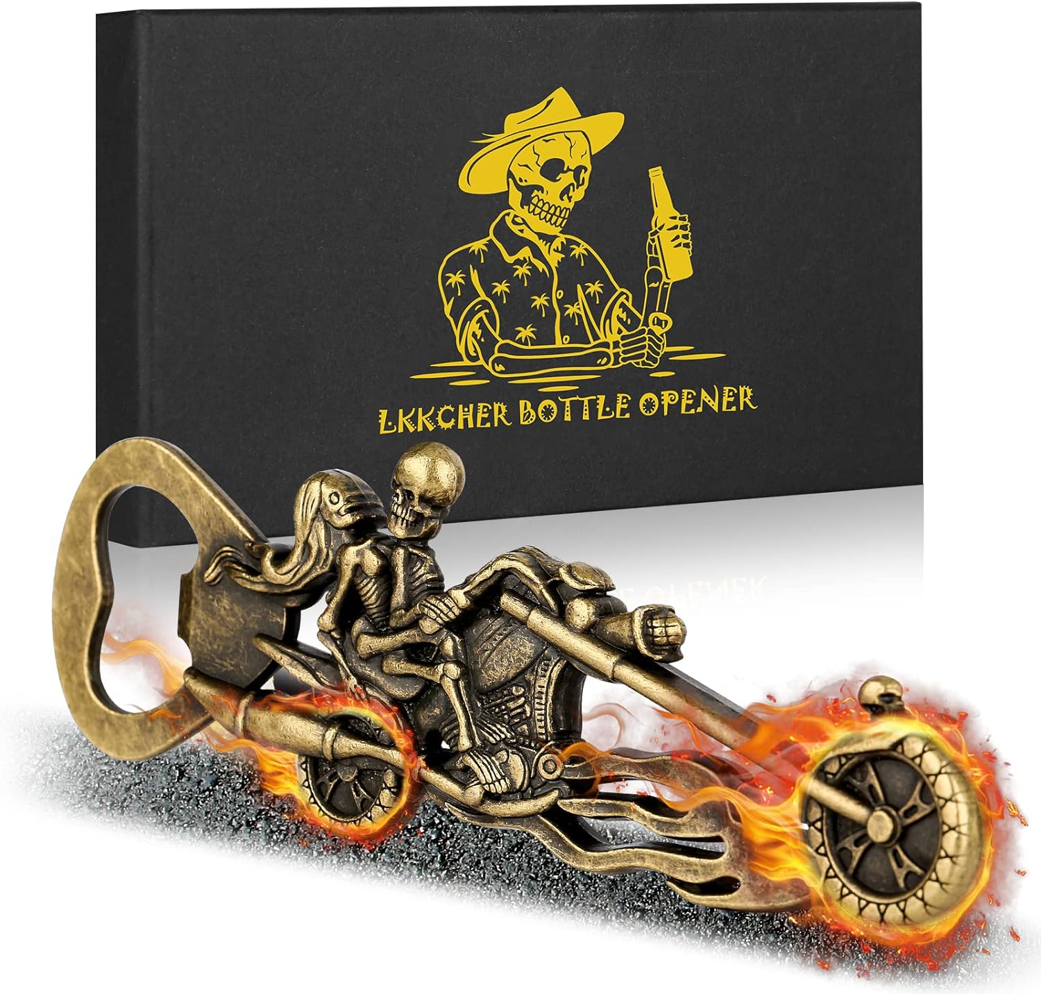 LKKCHER Skull Gifts, Skeleton Bottle Openers, Fathers Gifts Birthday Halloween Christmas Gifts for Men Him Dad Women Boyfriend, Bronze Skeleton Rider Skull Motorbike Motorcycle Gifts for Men