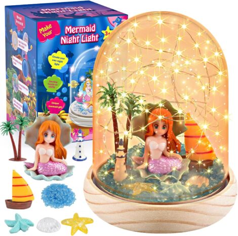 Mermaid-themed arts and crafts toy set for 3-9-year-old girls, including a night light and Halloween toys.