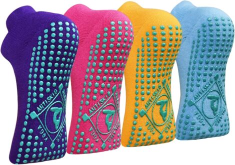 ELUTONG Yoga Grip Socks – Anti Skid, 4 Pairs, UK Women Size 4-10