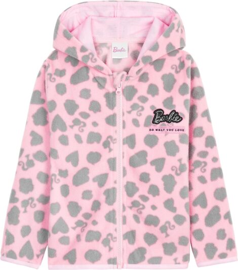 Pink Barbie Girls’ Hooded Fleece Jacket – Stylish and Warm Outerwear for Girls