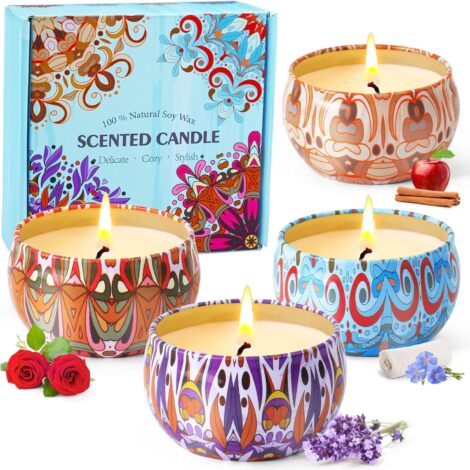 4-Pack of Scented Soy Candles: Relaxing Body & Mind, Perfect Gift for Women