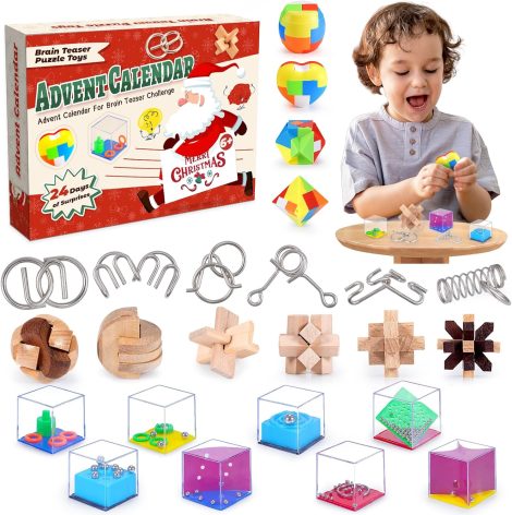 Veopoko 2023 Advent Calendar: Brain Teaser Puzzles for Kids, Christmas Gifts 3-10 Years, 3D Puzzles.